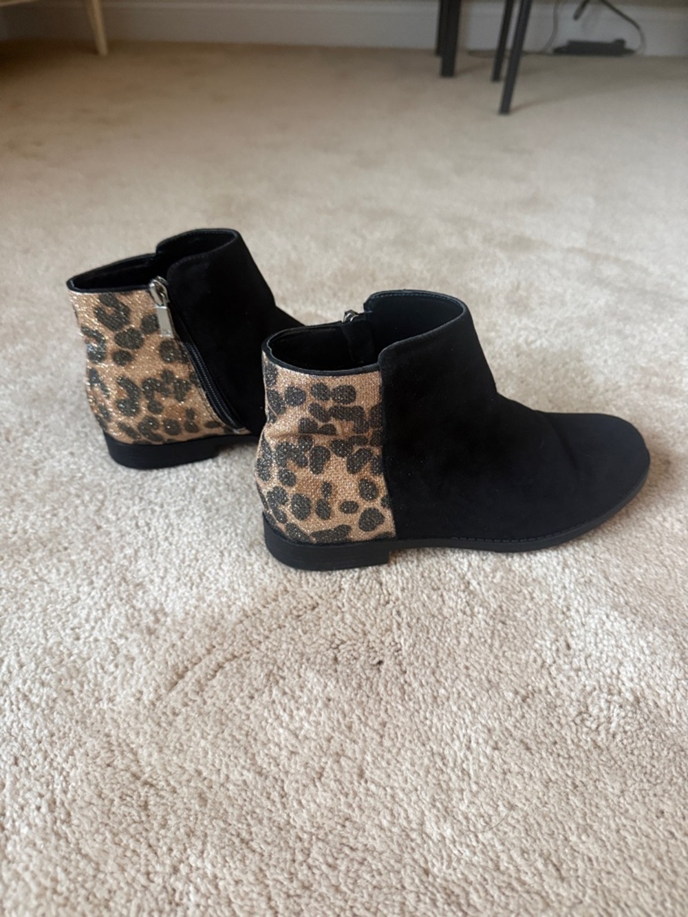 Kenneth Cole Kids Black Ankle Boots with Leopard Heel